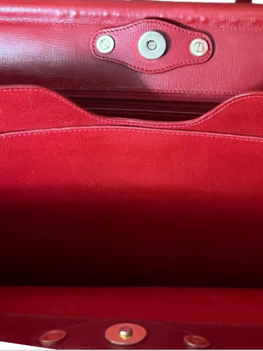 MARK CROSS RED GRAINED LEATHER ORGANIZER TOTE WITH GOLD SIDE HINGES